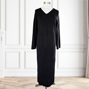 HANAE MORI Vintage 100% Cashmere Maxi Sweater Dress Black  Medium Long Sleeve